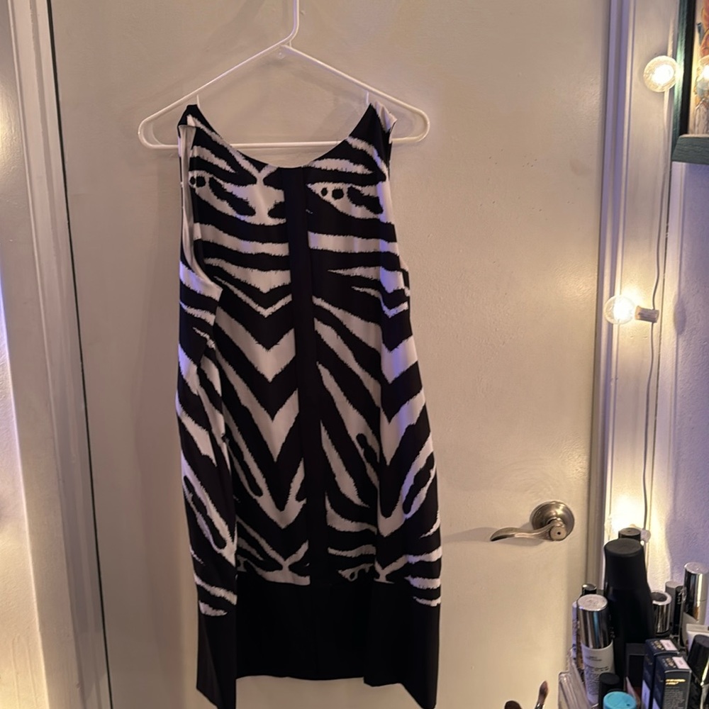Zebra dress with black band and zipper back, sleeveless